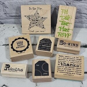 Rubber Stamps Lot Of 8 Happy Birthday Party Invite Gift Tag Thank‎ You Words